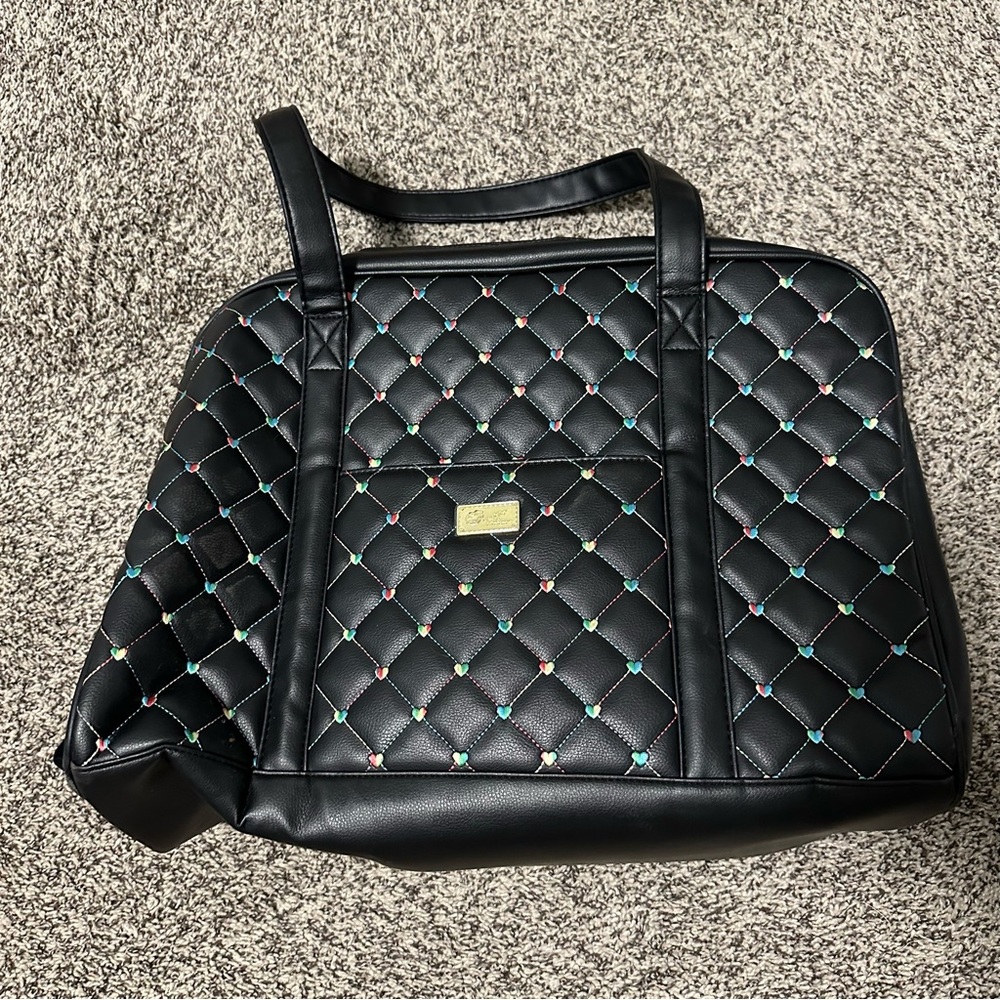 Betsey Johnson weekender bag. Black with heart dots.